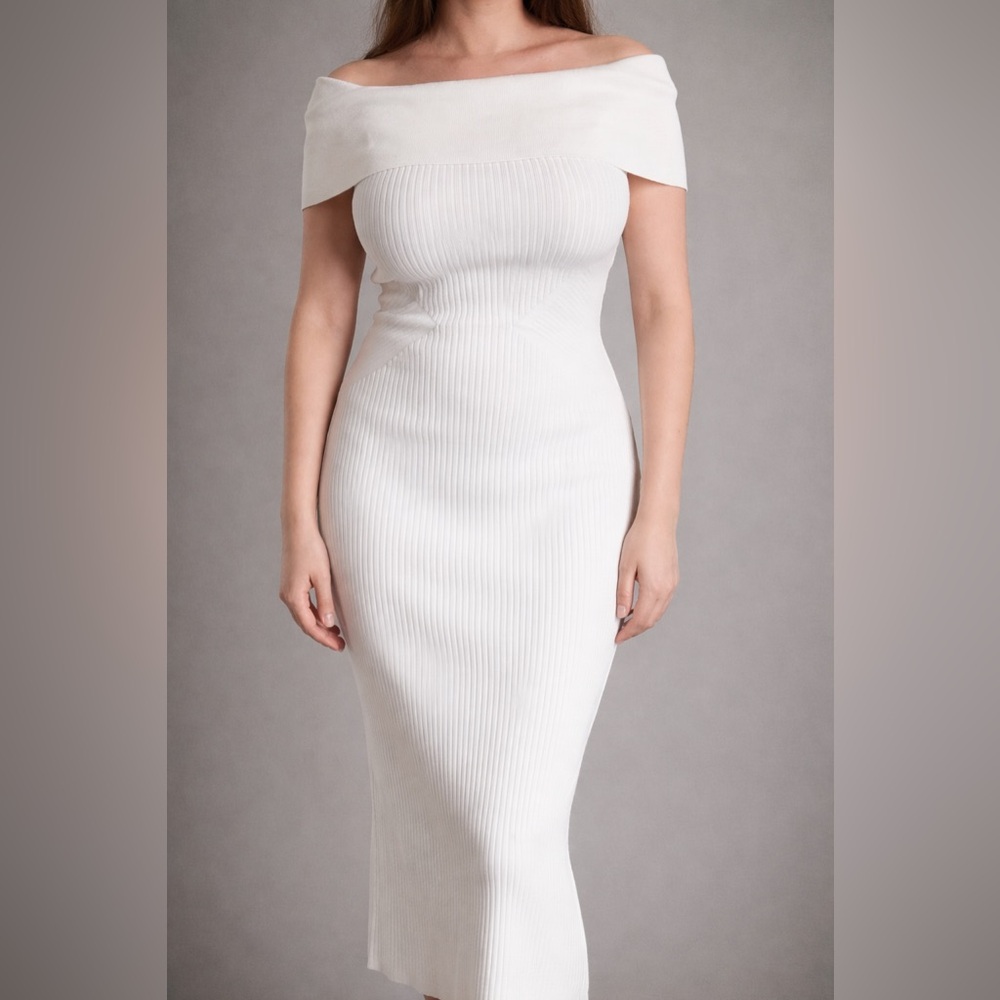 Gabrielle Union White/Ivory Bodycon Ribbed Knit Midi Dress Size M